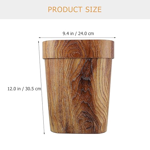 BESPORTBLE 13 Gallon Wood Grain Trash Can Large Capacity Plastic Wastebasket Square Open-top Bathroom Garbage Can for Home and Office Storage