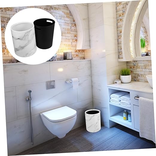 Marble Pattern Trash Bin Plastic Wastebasket Opening Bathroom Kitchen Bedroom Office Garbage Can Stylish Home Organizer