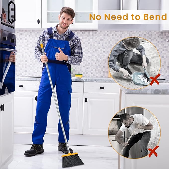 TreeLen Broom and Dustpan Set Stand Up Broom and Dustpan for Home Cleaning