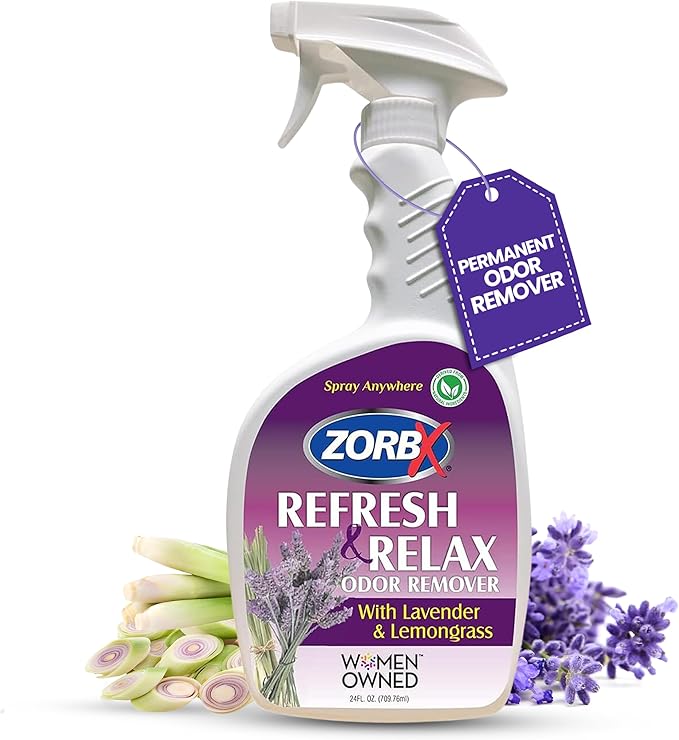 ZORBX Lavender &amp Lemongrass Spray 24 Oz - All-Purpose Deodorizer Refreshes Fabric Removes Strong Odors Perfect for Home Car Gym Laundry