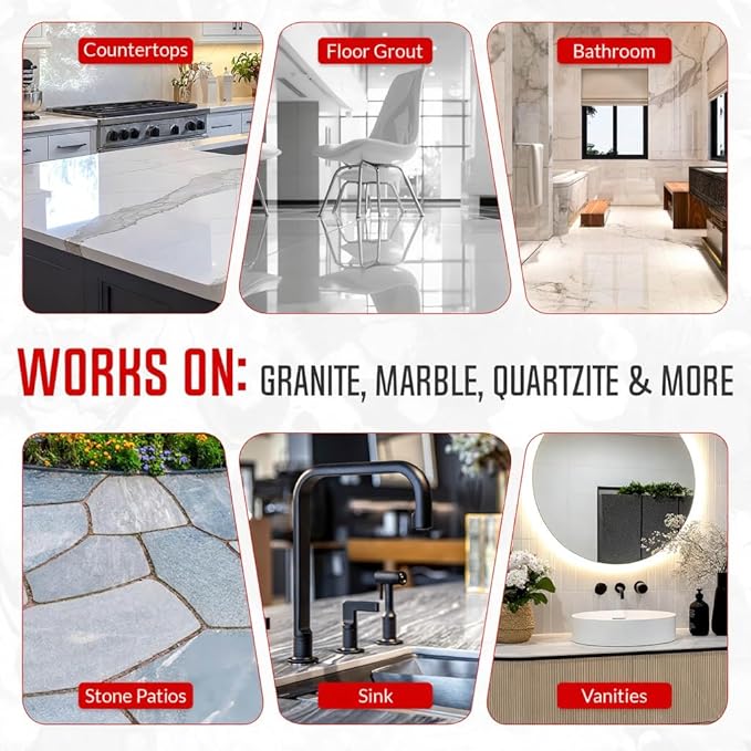 Rock Doctor Granite &amp Quartz Care Kit 3 Piece Maintenance Stone Care Combo Kit – Cleans &amp Renews Marbel Travertine Tile and All Other Stone Fresh Pack of 3 54.0 Ounce