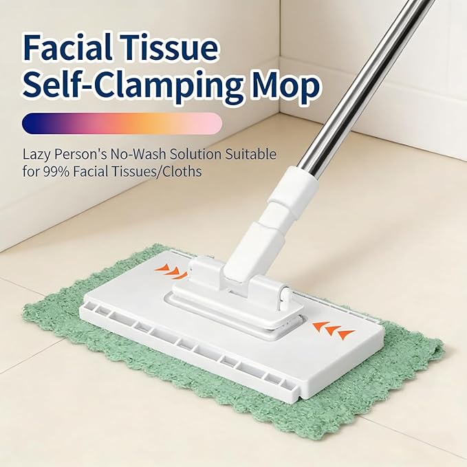 Snap Grip Mini Mop - Zero Touch No Wash Lazy Mop Compatible with Swiffer &amp Face Towels Adjustable for Wet/Dry Floors Tile Hardwood Corners (5 Reusable Cloths)