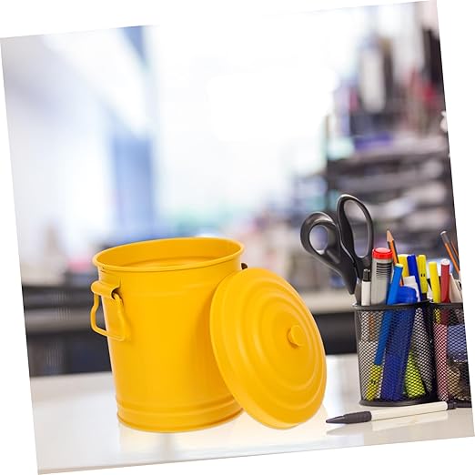 Alipis Trash Can Lid Mini Galvanized Waste Basket for Compact and Stylish Design for Desktop Bathroom and Kitchen Use