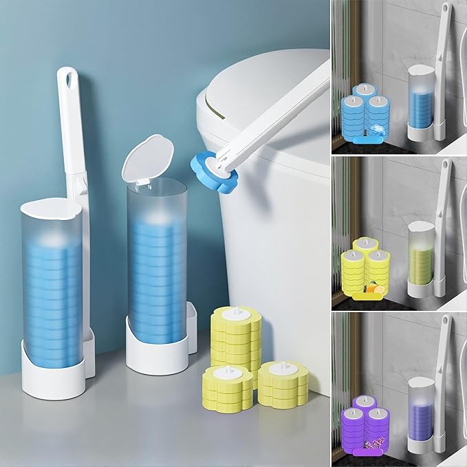 Disposable Toilet Cleaning System Toilet Brush with Holder and 18 Pre-Loaded Refill Heads Multi-Surface Cleaning Tool for Toilet Sink Bathroom Glass &amp Floor (Lavender)