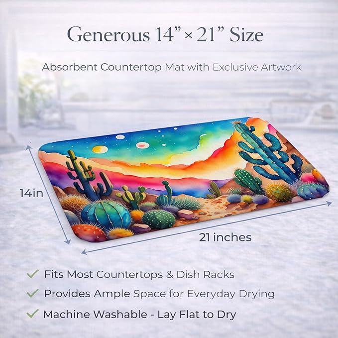 Caroline's Treasures DAC1417DDM Cactus in Color Dish Drying Mat Absorbent Dish Drying Mat Pad for Kitchen Counter Dish Drainer Mat for Countertop 14 x 21 Multicolor