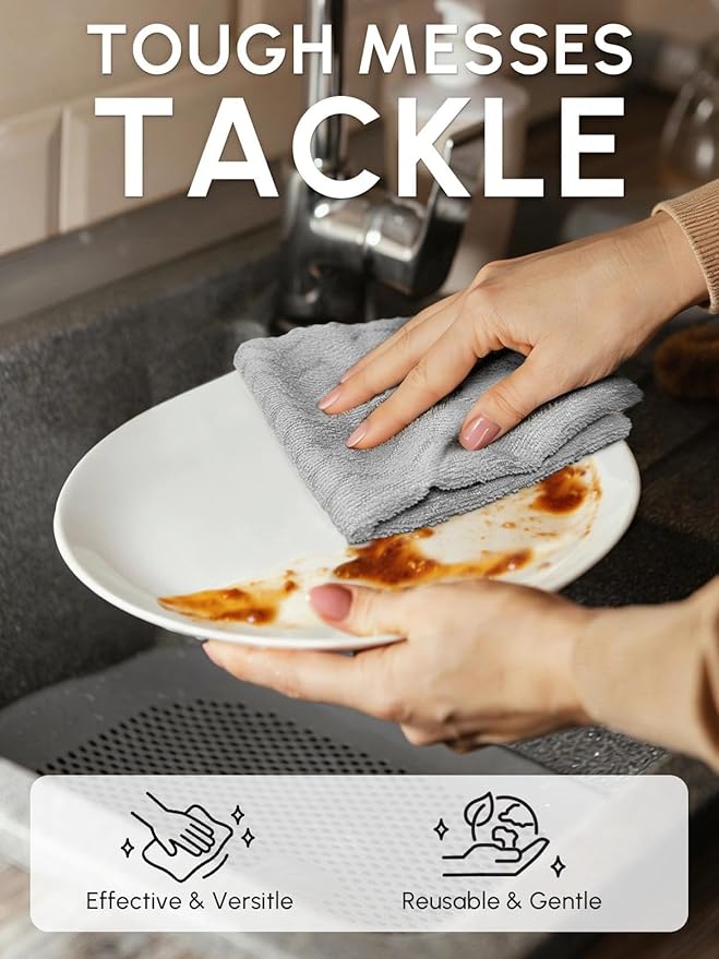 Microfiber Cleaning Cloths Roll 75 Pack Tear Away Microfiber Towels Roll 12 x 13 Lint Free Rags Reusable Cleaning Cloths Washable Scratch FreeUltra Absorbent Dish Rags(Grey Ripple)