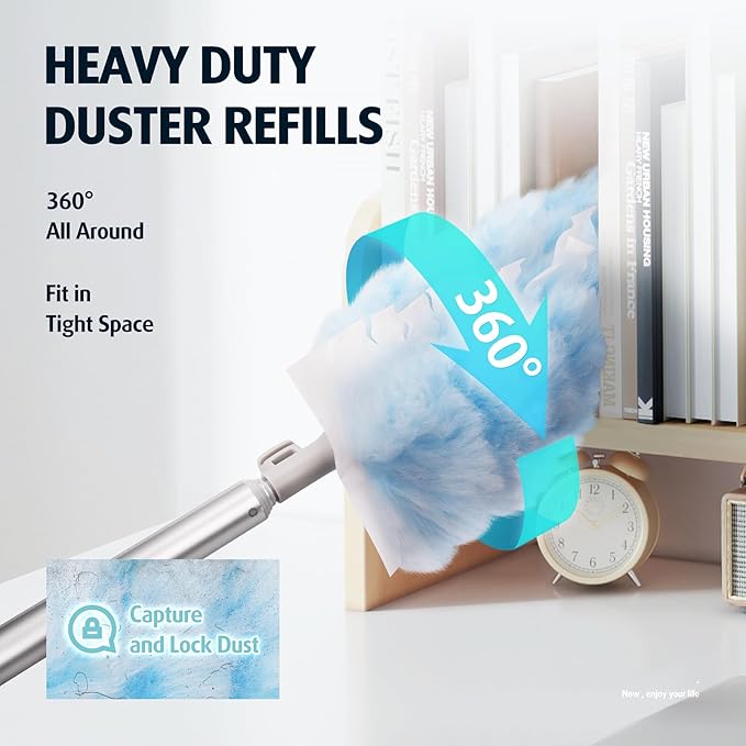 6ft Extendable Duster Handle with 40 Refills Compatible with Swiffer Duster Disposable Microfiber Dusting Pads for Home Cleaning Ceiling Fan Window Hard-to-Reach Areas