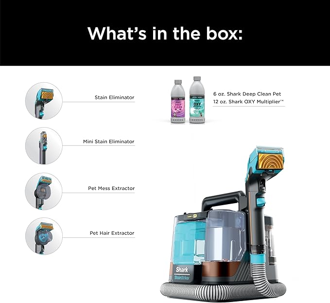 Shark StainStriker HairPro Portable Carpet Upholstery &amp Area Rug Cleaner with Pet Mess &amp Hair Tools Self-Cleaning Perfect for Pets &amp Car Interiors 4 Cleaning Tools &amp Pet Solution