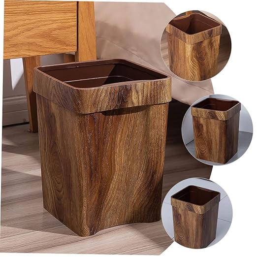 Heavy Duty Trash Can Wood Grain Multi-Function Waste Basket for Home Office
