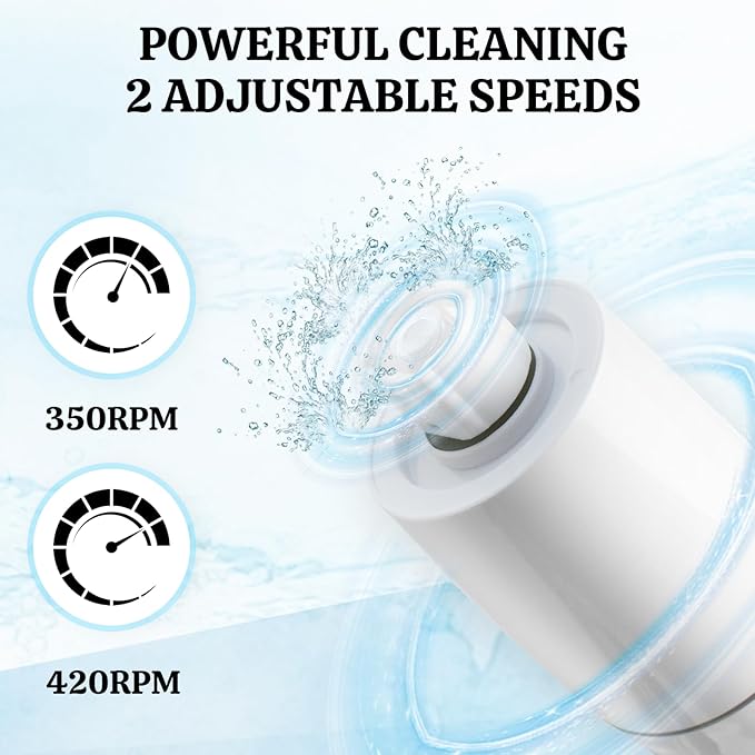 Electric Spin Scrubber with LCD DisplayShower Scrubber with Long HandleCordless Power Cleaning Brush with 8 Brush Heads Electric Scrubber for Bathroom Kitchen CleaningIPX7 Waterproof