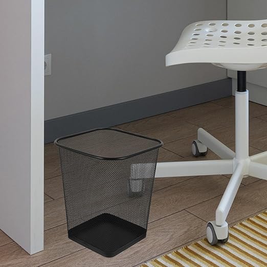 Housoutil 2Pcs Metal Mesh Wastebaskets Quadrilateral Frame Trash Cans in Black Small and Large Size Ventilated Garbage Containers for Home and Office Desk Use