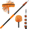 23 ft High Reach Window Squeegee &amp Cobweb Duster with Extension Pole 2 in 1 Squeegee for Window Cleaning Spider Web Brush with Lightweight 4-16.5 ft Telescoping Pole for Outdoor Indoor Car Clean