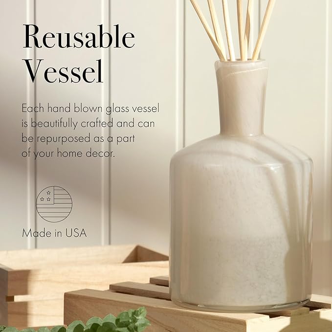 LAFCO New York Signature Reed Diffuser Star Magnolia - 15 oz - Up to 9 Months Fragrance Life - Reusable Hand Blown Glass Vessel - Natural Wood Reeds - Made in The USA