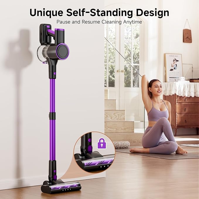 Cordless Vacuum Cleaner40Kpa Powerful Vacuum Cleaners for Home Vacuums with LED Display Anti-Tangle 8 in 1 Lightweight Vacuum for Hard Floors Pet Hair(Black)