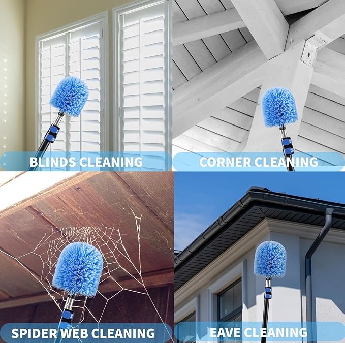 2 Pack Screw on Webster Cobweb Duster Head for PoleSpider Web Remover Brush Cobweb Duster Head AttachmentFits Standard 3/4 inch Threaded Poles(Big Blue)