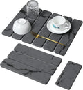 Large Stone Dish Drying Mat for Kitchen Counter 2PCS Quick Dry Stone Dishes MatFoldable Water Absorbing Diatomaceous Drying Organizer Pad for Plate Rack Bottles Utensils(Dark Gray 16x12 &amp 8“x4