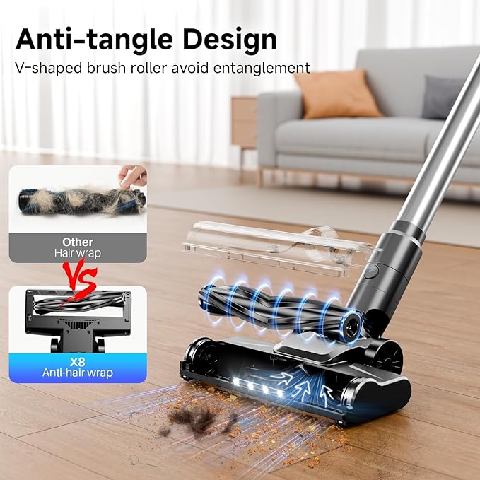 Cordless Vacuum Cleaner 35Kpa Vacuum Cleaner for Home 45Mins Stick Vacuum with LED Display Anti-Tangle &amp Wall Mount Charging 6 in 1 Lightweight Vacuum for Hard Floors Carpet Pet Hair (black)