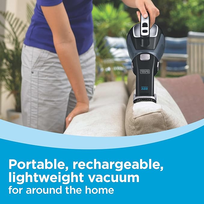 BLACK+DECKER dustbuster 20V Hand Vacuum Cordless Rechargeable Car Vacuum Portable Powerful Suction AdvancedClean Hand Vac with Extendible Crevice Tool Flip-Up Brush and Charging Base (BDH2000L)
