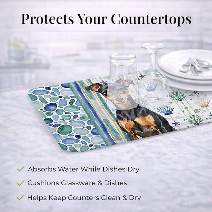 Caroline's Treasures Manchester Terrier Coastal Sea Glass Dish Drying Mat Absorbent Dish Drying Mat Pad for Kitchen Counter Dish Drainer Mat for Countertop 14 x 21 Multicolor