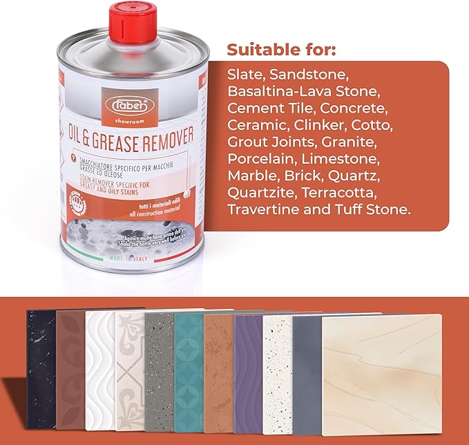 FABER Oil &amp Grease Stain Remover – Marble &amp Granite Cleaner – Easy to Use on Vertical Surfaces – Fast Acting Specific for Greasy and Oily Stains – Oil Spot Driveway Remover - 500ML