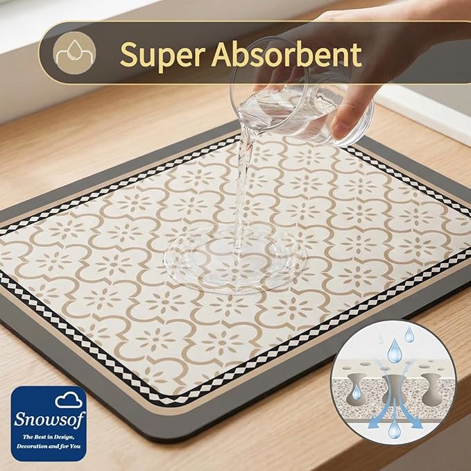 Dish Drying Mat - Absorbent Countertop Mat for Coffee Maker Expresso Machine Kitchen Use (C16''×24'')