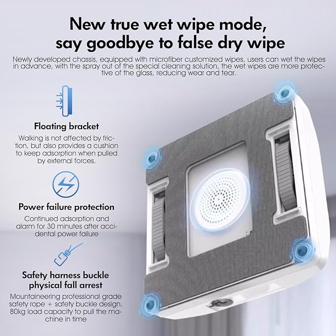 Window Cleaning Robot Automatic Window Cleaner Robot Double-Sided Spray Water 3500Pa Suction Power 110ml Tank Intelligent Path Planning 4 Cleaning Modes (YW703-White)