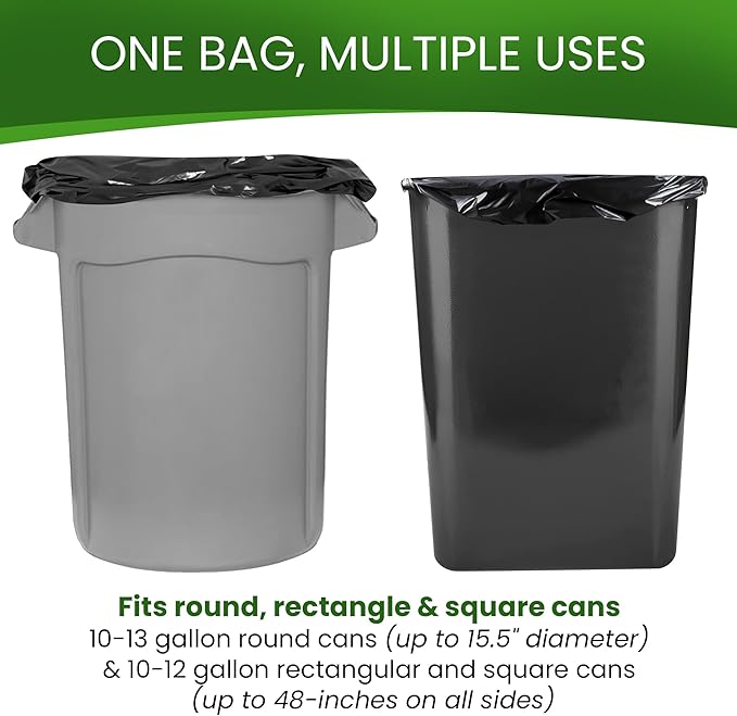 Betta 13 Gallon Black Trash Bags 150 Count Box (24x32-inch) Commercial Heavy-Duty Garbage Can Liners for 10-13 Gallon Round Cans 8-12 Gallon Slim and Square Cans