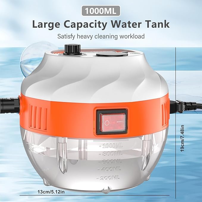 Handheld Steam Cleaner 1500W Pressurized Steam Cleaning Machine with 6 Speeds 3 Brush Heads 1 Extension Rod Portable High Pressure Steam Cleaner with 1L Water Tank &amp Anti-dry Burn Function(Whi
