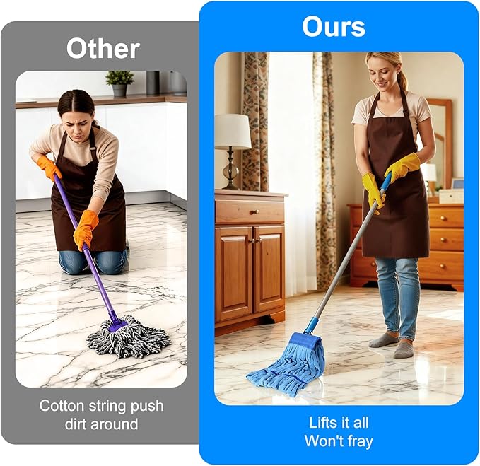 5 Pack Commercial Mop Head Replacement 6.6 Inch Headband Heavy Duty Microfiber Tube Mop 18oz Looped End Washable Refill for Industrial Floor Cleaning Hardwood Tile Concrete