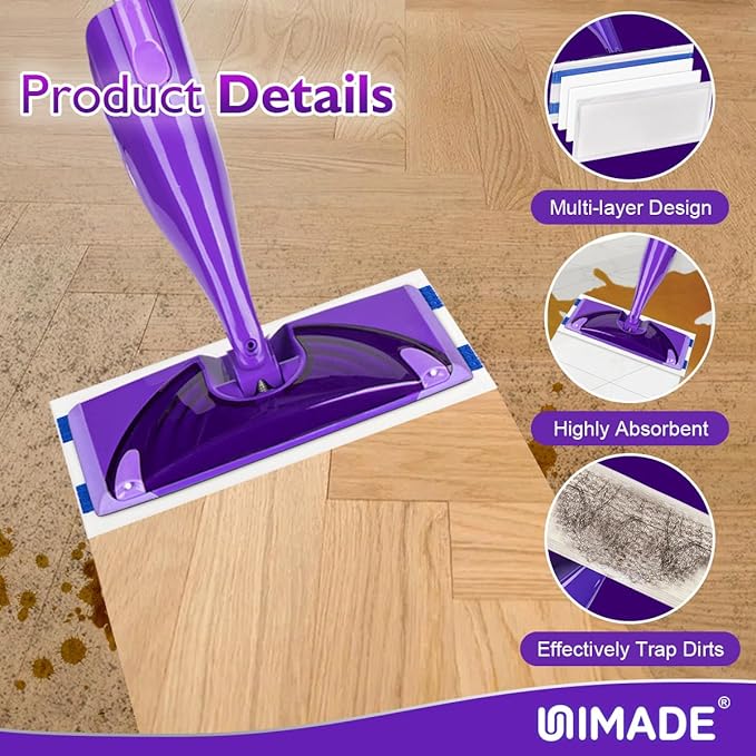 100 Count Mop Pad Refill Compatible with Swiffer WetJet Disposable Multi-Layers Mopping Pads for All Hard Surface Especially Hardwood Floor Super Absorbent Spray Mopping Pad Refills