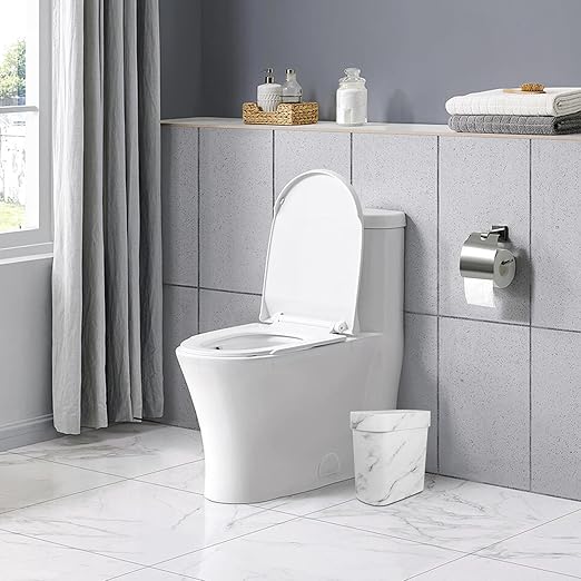 Uonlytech Marble Look Narrow Gap Trash Can Decorative Bedroom Garbage Bin White Compact Wastebasket for Kitchen Bathroom Dorm Room Use 1pcs