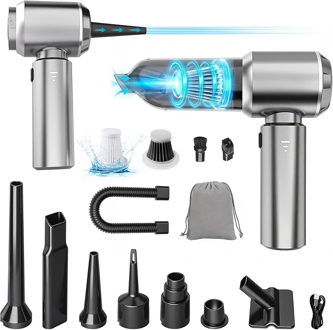 Handheld Car Vacuum Cordless 22000PA Strong Suction Mini Vacuum Cleaner with 100000 RPM Brushless Motor 4-in-1 Portable Vacuum for Car Detailing Camping Home &amp Gift Gray Silver