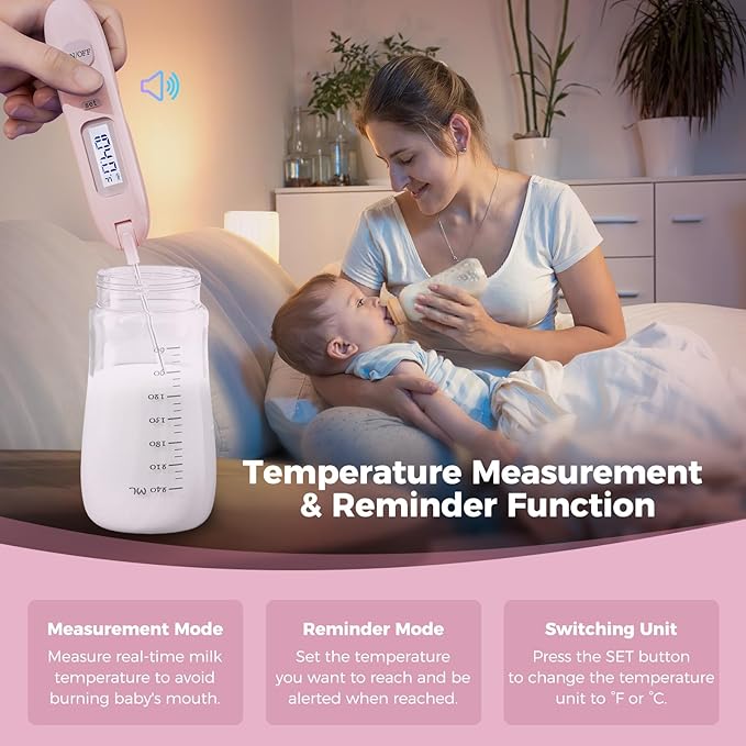 Electric Bottle Brush CleanerRechargable Electric Baby Bottle Brush Cleaner with ThermometerSilicone Bottle/Nipple/Straw BrushDrying RackTravel Bottle Cleaner Kit for New Moms (Pink)