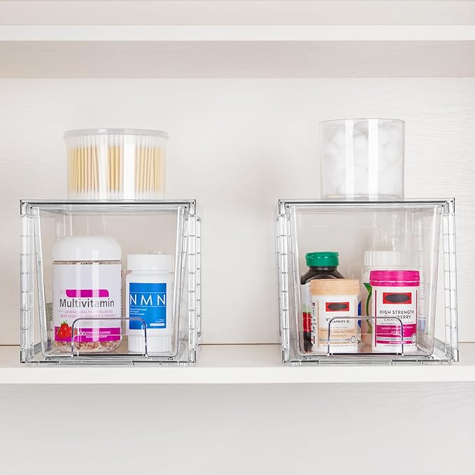 Vtopmart 2 Pack Large Stackable Storage DrawersClear Acrylic Drawer Organizers with Handles Easily Assemble for BathroomKitchen UndersinkCabinetClosetMakeupPantry organization and Storage