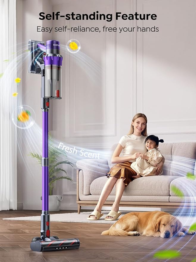 SMOTURE Cordless Vacuum Cleaner 650W 55KPA 70Mins Vacuum Cleaners for Home Cordless Stick Vacuum with LED Touch Screen Anti-Tangle Wireless Vacuum Handheld Vacuum for Pet Hair/Carpet/Floor