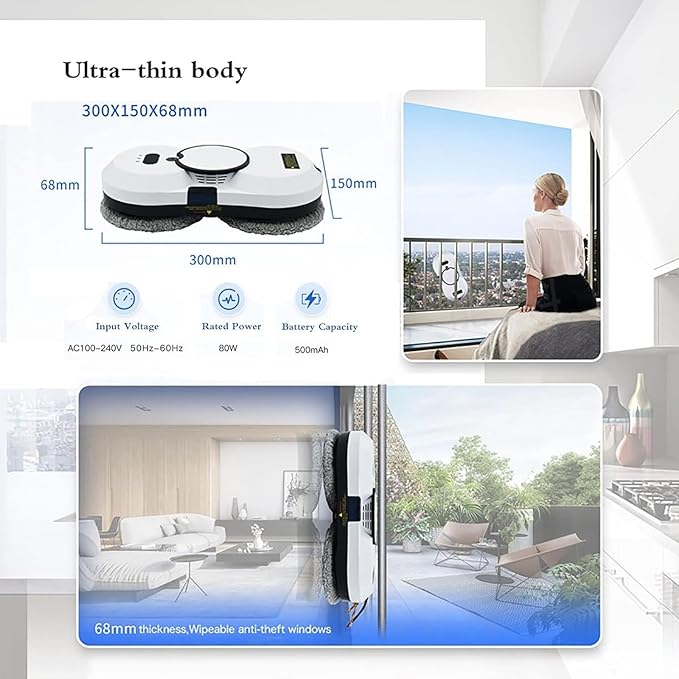 Electric Window Cleaning RobotSmart Glass Cleaning with Remote ControlAutomatic Water SprayDouble Suction Cup SuctionSuitable for Indoor and Outdoor Window Glass