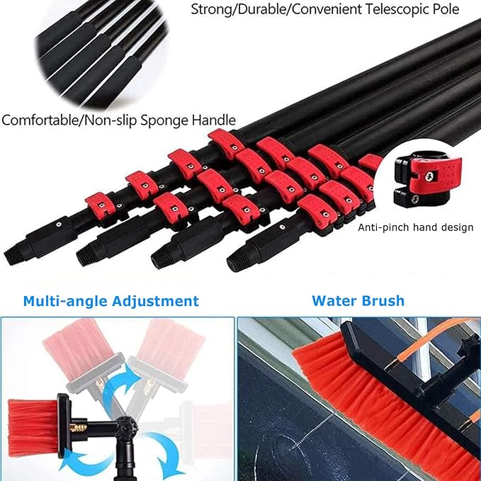 Water Fed Pole Kit 3.6M Outdoor Window Cleaning Brush Glass Solar Panel Cleaning Extendable Telespole Water Fed Brush Spray Washer