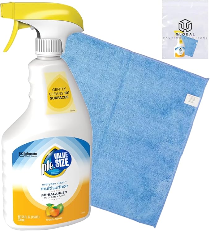 Multi Surface Cleaner Spray pH-Balanced Everyday Cleaner Works on Steel Wood Electronics Stone and Glass Citrus Scent 25 Fl Oz bundled with Micro Fiber Cloth