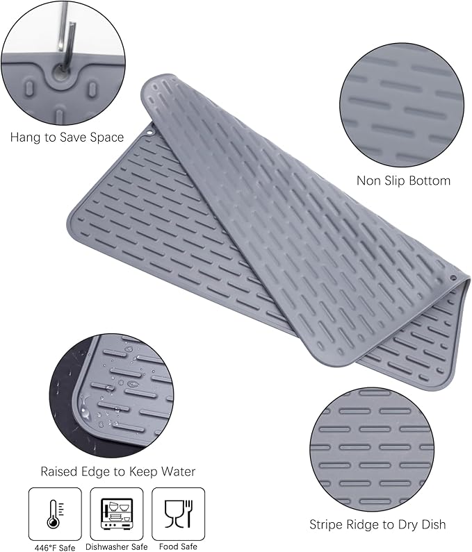 To encounter Silicone Dish Drying Mat - Extral Large 20 x 16 - Set of 2 Flexible Rubber Drying Mat Heat Resistant Silicone Trivet Countertop Mat Dish Draining Mat Sink Mat