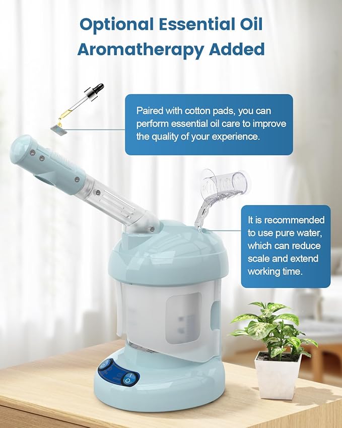 Kingsteam Tabletop Facial Steamer - Ozone Steamer with 360° Rotatable Arm - Professional Nano Ionic Facial Steamer for Deep Cleaning - Portable for Personal Care Use at Home or Salon Blue