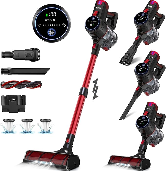 V8 Cordless Vacuum Cleaner Powerful Suction Stick Vacuum 55Mins Runtime Wireless Lightweight Handheld Vacuum Cleaner for Home Hardwood Floor Carpet Car Pet Hair Cleaning (Red)