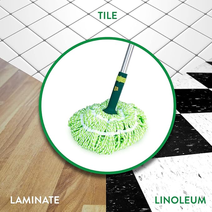 Pine-Sol Microfiber Mop Self Wringing – Easy Squeeze Twist Design for Wet Mopping | Household Cleaning Tool for Tile Linoleum Laminate Floors | Extendable Metal Handle