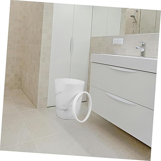 Cabilock Marble Pattern Bathroom Wastebasket with Press Ring Large Capacity Plastic Trash Can for Home Office Round Rubbish Bin for Living Room and Bathroom
