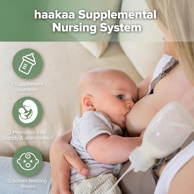 Haakaa Silicone Cleaning Brush&amphaakaa Supplemental Feeding Tube &amp Pouch Set Baby Supplemental Nursing System SNS Breastfeeding System