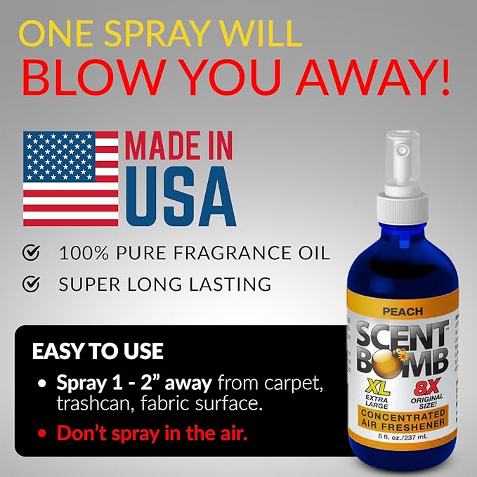 Scent Bomb Air Freshener Spray Long-Lasting Odor Eliminator for Home &amp Car Effective Deodorizer Spray for Kitchen Bathroom Fresh Room Spray &amp Smell Neutralizer Peach