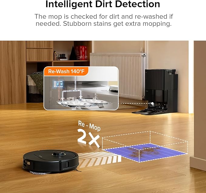 roborock Qrevo Pro Robot Vacuum and Mop with FlexiArm Design Edge Mopping Dynamic Hot Water Mop Washing and Drying Intelligent Dirt Detection 7000 Pa Suction Ideal for Carpets