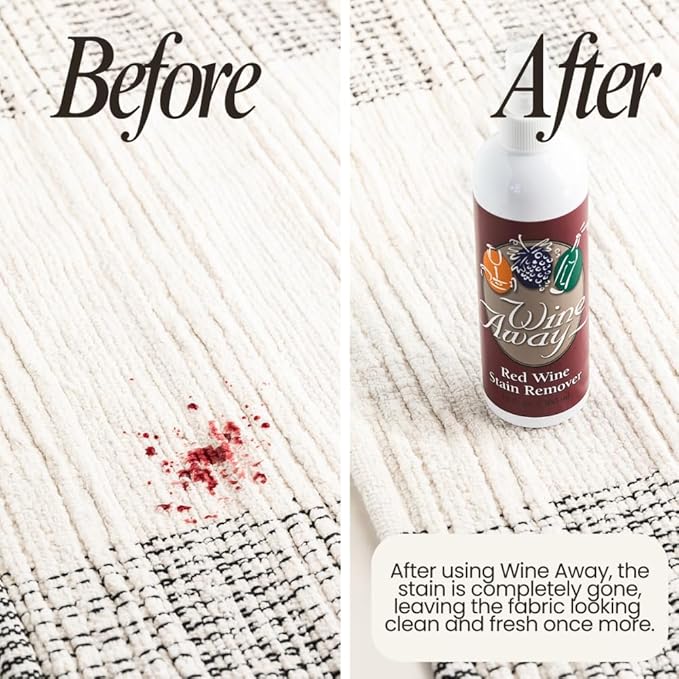 Wine Away Red Wine Stain Remover Spray - Natural Carpet and Upholstery Spot Cleaner - Effectively Removes Blood Clothes Coffee &amp Pet Stains - Best on Both Fresh &amp Dried Stains - 12 Oz - Pac