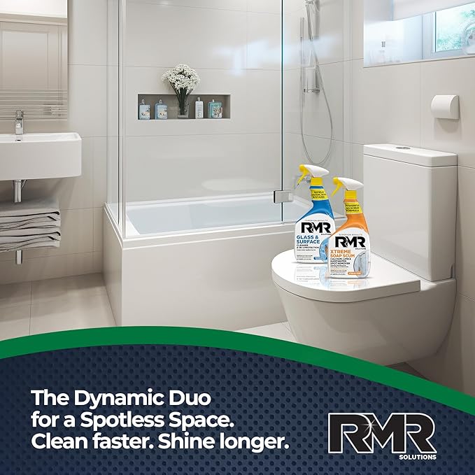 RMR Shower Shield Power Pack – Glass &amp Surface Cleaner/Repellent + Xtreme Soap Scum Remover Multi-Surface Cleaning Kit for Bathroom Tile Glass &amp Surfaces 2–32 Oz Bottles