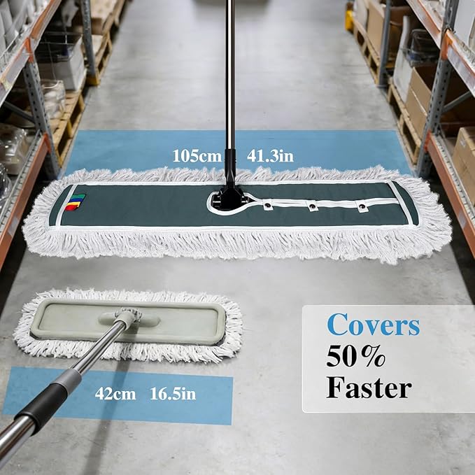 Commercial MopMasthome 42 Heavy Duty Dust Mop with Stainless Steel HandleLarge Industrial Mops for Floor Cleaning with 1 Cotton &amp 1 Microfiber PadWet &amp Dry Large Mops for HomeGarageSchoo