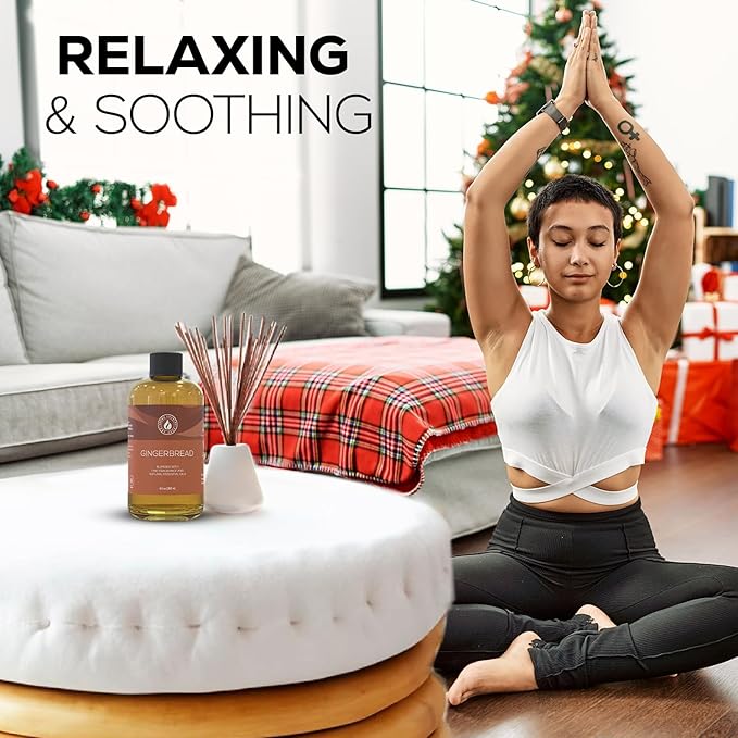 Aroma Country Gingerbread Diffuser Oil - Luxury Essential Oils for Diffuser Refill &amp Air Freshener Room Spray - Long-Lasting &amp Natural Home Fragrance Gingerbread Scented Oil (8.5 Fl. oz)